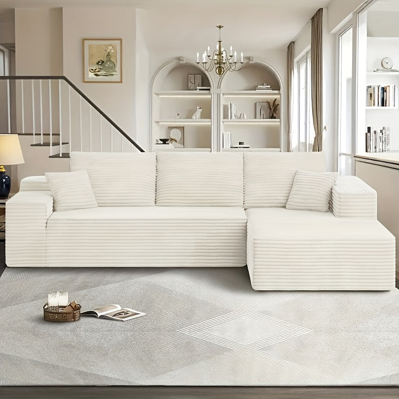 103-inch L-shaped Sofa, a Multifunctional Transforming Compression Sofa Bed with Chaise Lounge, Comes with 2 Throw Pillows, Built-in High-density Supportive Sponge, a No-assembly-required Sofa Chair Suitable for Bedrooms and Living Rooms