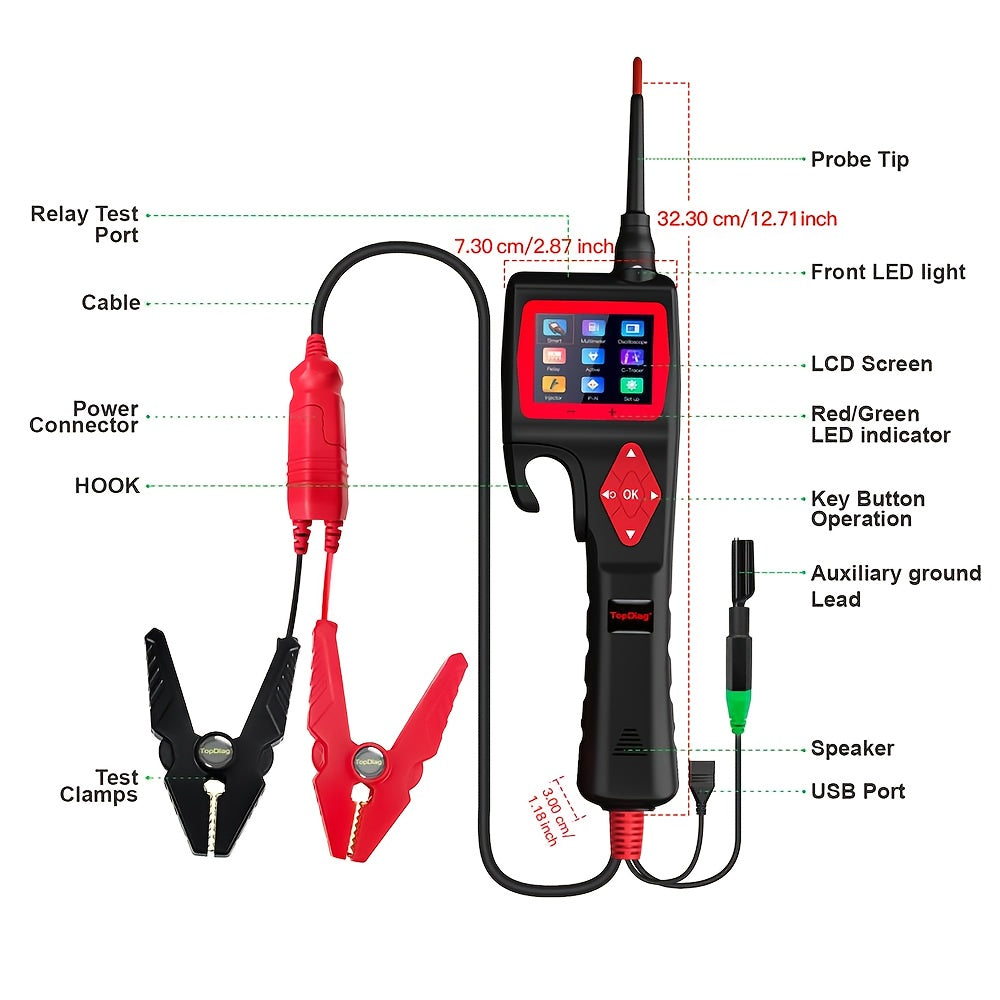 P200 Power Circuit Probe Kit, 9-30V Automotive Circuit Tester, Circuit Breaker Finder, Multimeter, Activating Component, Relay Test, Fuel Injector Tester, Oscilloscope, 0-5V Power