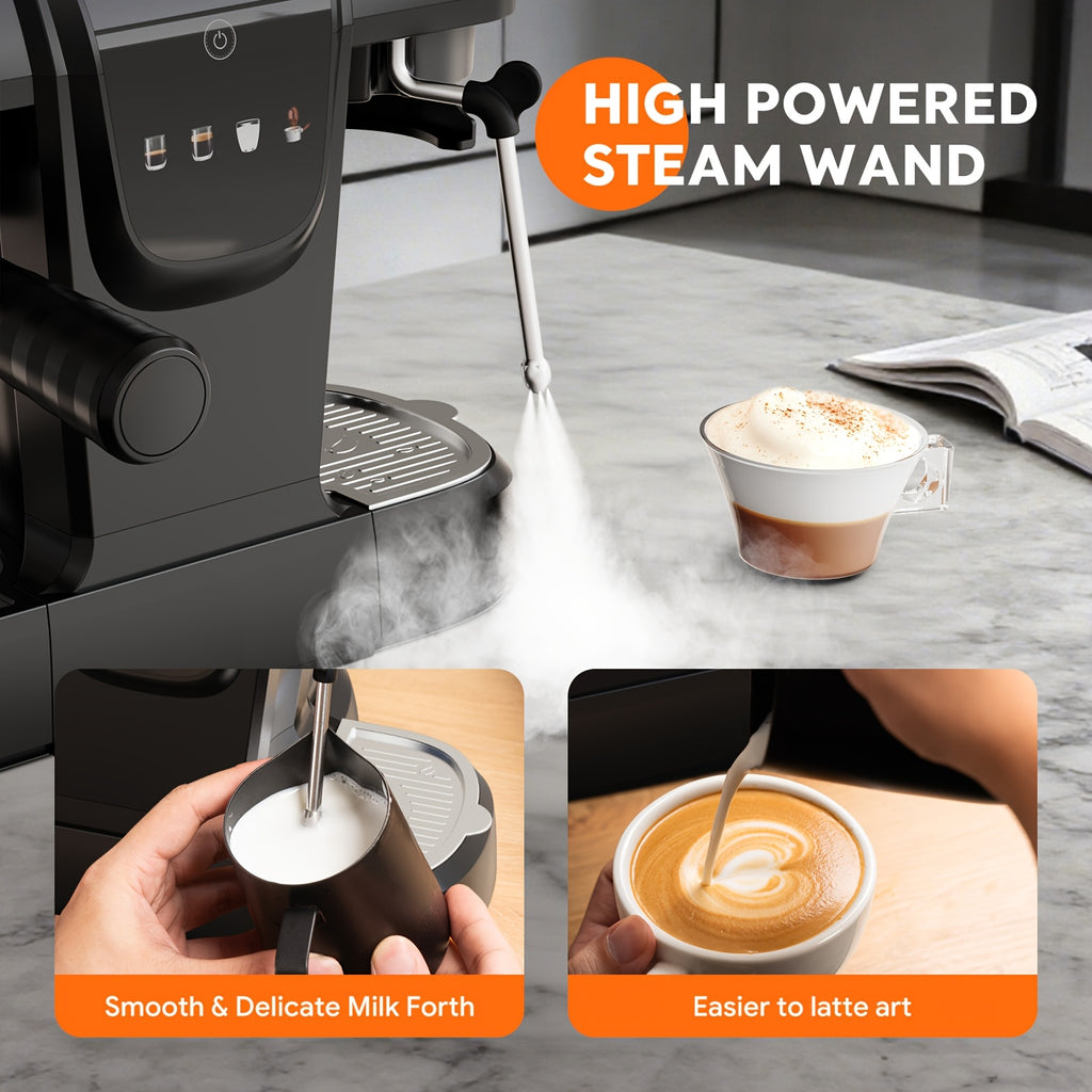 Italian Espresso Machine with 19-Bar Pressure and Conical Burr Grinder for Cappuccinos and Lattes