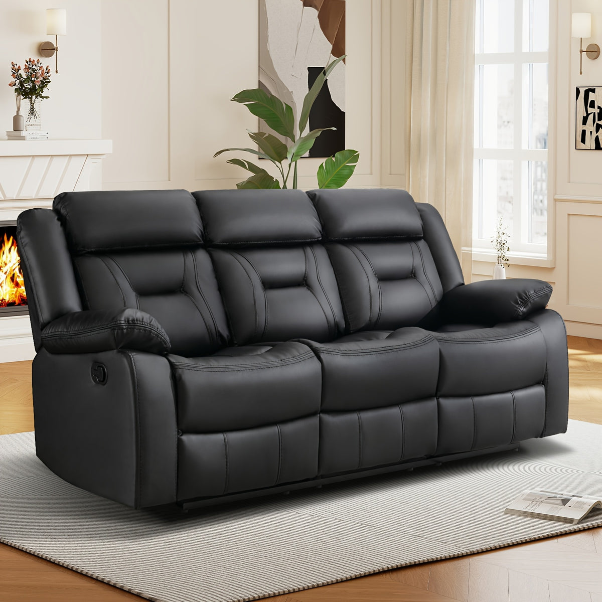 Faux Leather Manual Recliner Set: 3-Seat Sofa, Loveseat, Recliner Chair for Living Room And Meeting Room