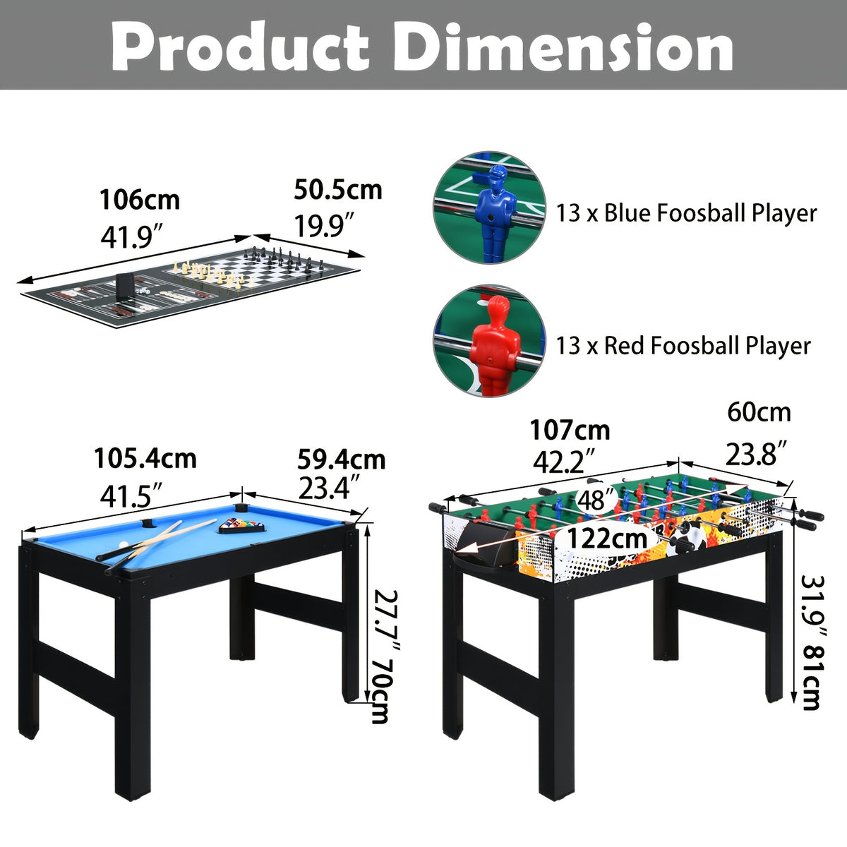 15-In-1 Combo Game Table Set for Home, Multifunctional Game Tables for Game Room, Indoor Game for Adults W/Foosball, Bowling, Basketball, Shuffleboard, Billiard, Hockey, Table Tennis, Chess, Backgammon, Checkers, Ring Toss