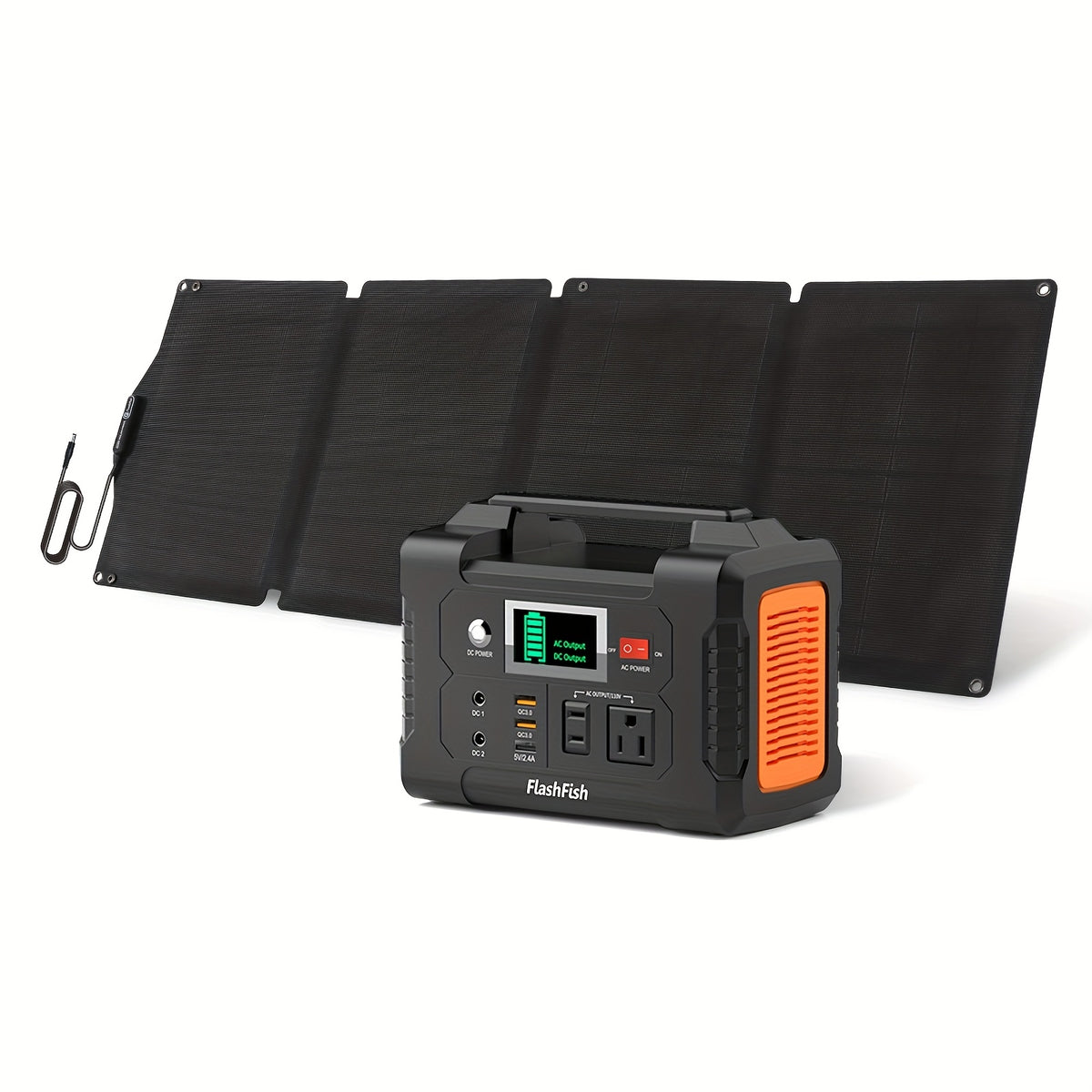 Portable Power Station Flashfish 151Wh with 200W AC Outlet and 60W Solar Panel for Camping and RV Backup