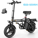 Hisent G11&F9 Folding Electric Bike | Dual Suspension System | Upgraded Frame | 12-35 Miles Range (Optional) | Features Dual Seat, LED Headlight, Disc Brakes, 14-Inch Tires, 500W High-Power Motor, Top Speed Of 19.9 Mph
