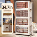 1/3/4/5-Tier 34.7" Extra-Large Folding Storage Trunks with Lids, Stackable Plastic Bins on Wheels, Collapsible Organizer for Closet, Bedroom, Office, Kitchen, And More - Foldable Storage Lockers And Room Decor