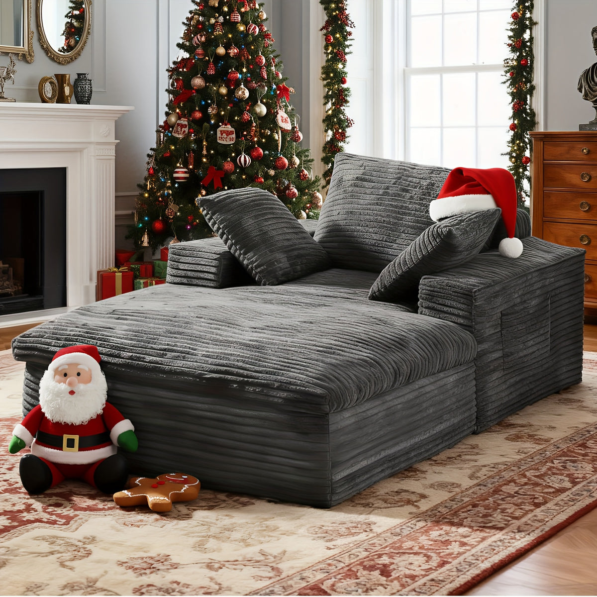 KeepCharm30/68"Recliner Oversized Chaise Lounge Indoor, Additional Cloud-like Cushion No Installation & Easy to Transport Sofa Bed Corduroy Sofa Recliner Chai for Living Room