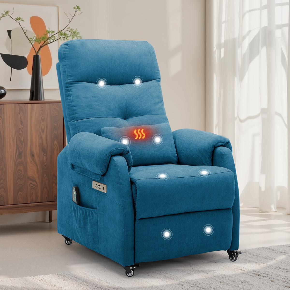 Electric Massage Recliner in Chenille with Heat for Living Room Seating and Holiday Gifting
