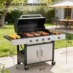 Upgraded 44000-49000 BTU 4-1 Burner Propane Gas Grill with Side Burner, Top thermometer, Outdoor BBQ Grill with Cast Iron Grates & Side Tables, 625 sq.in. Large Grilling Space for Summer Parties, Ideal for Backyard Patio & Camping, Black