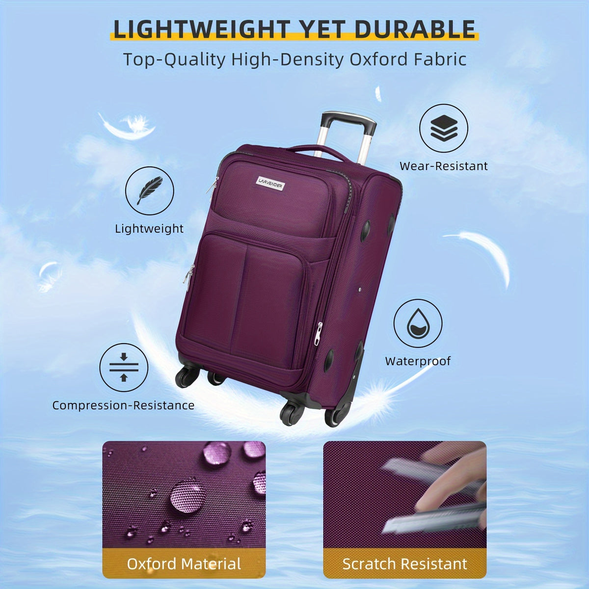 5pcs Soft Luggage Collection Including a Duffel, a 20-Inch Carry-On, And 24 & 28-Inch Expandable Rolling Suitcases, Featuring Rotating Wheels, Lightweight Design, Tsa-Approved Lock, in Purple Color
