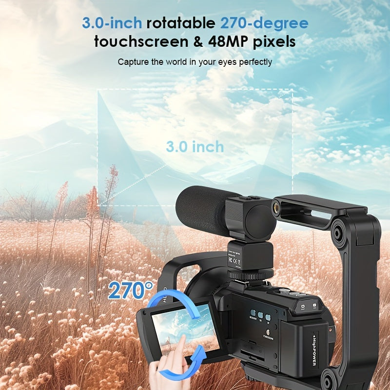 NEW 4K 60FPS HD Camcorder, Support External Microphone, WIFI Transmission And HD Output, Six-axis Anti-shake, Remote Control Operation, Accurate Autofocus, 3.0-inch Capacitive Touch Screen That Can Be Rotated By 270 Degrees, 80-degree Angle