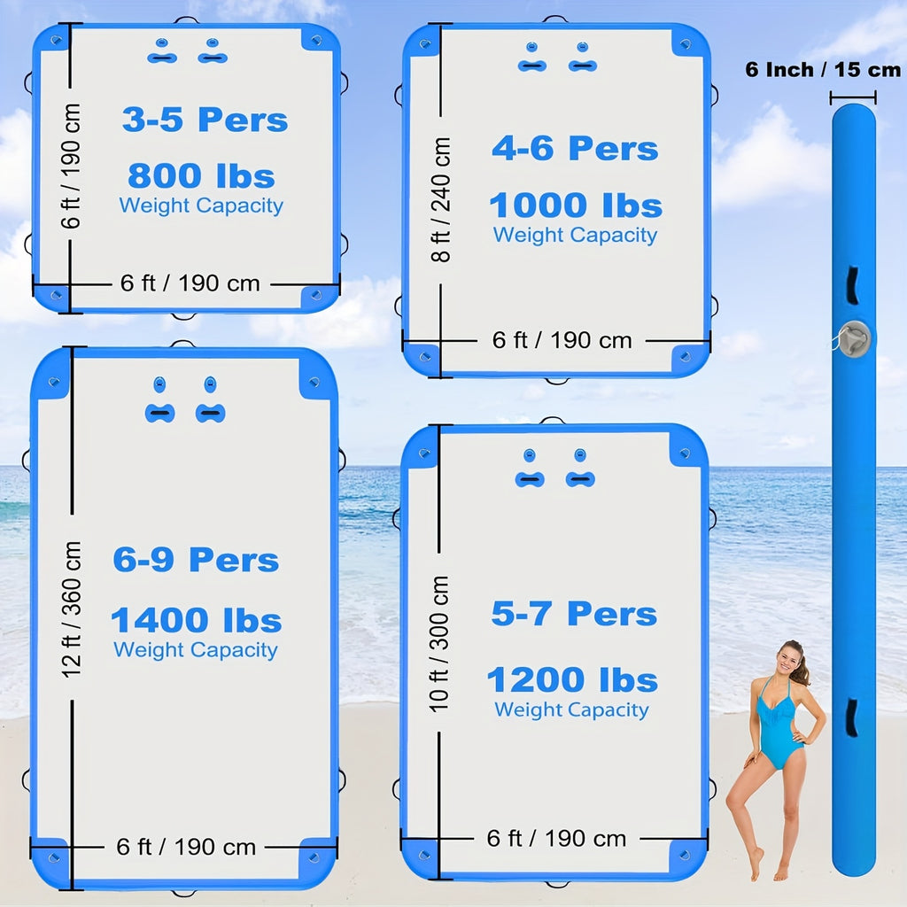 6ft/8ft/10ft/12ft Floating Dock Water Platform, Multi-People Inflatable Floating Mat, Dock Platform for Lake/Boats/Island/Swimming Pool