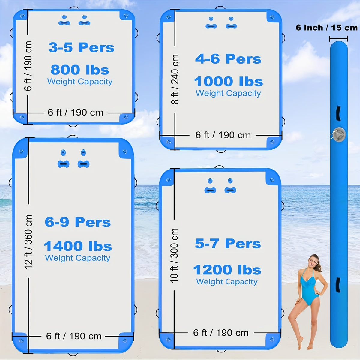 6ft/8ft/10ft/12ft Floating Dock Water Platform, Multi-People Inflatable Floating Mat, Dock Platform for Lake/Boats/Island/Swimming Pool