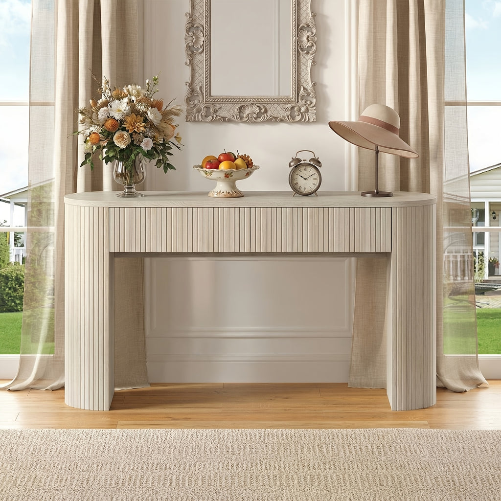 Console Table for Entryway or Behind the Sofa with Two Storage Drawers and a Clean Fluted Front Design