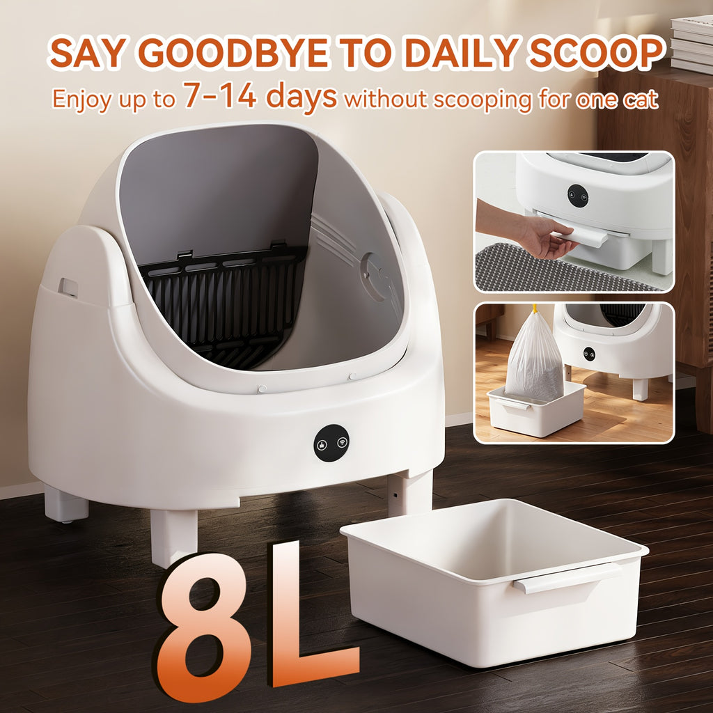 Aoxun Automatic Self-Cleaning Cat Litter Box for Multiple Cats - Large Robot-Style Litter Box with Smart Sensor, Open-Top Design & 360° Safety Protection, Odor-Free Auto Scooper for Indoor Cats, Without Battery