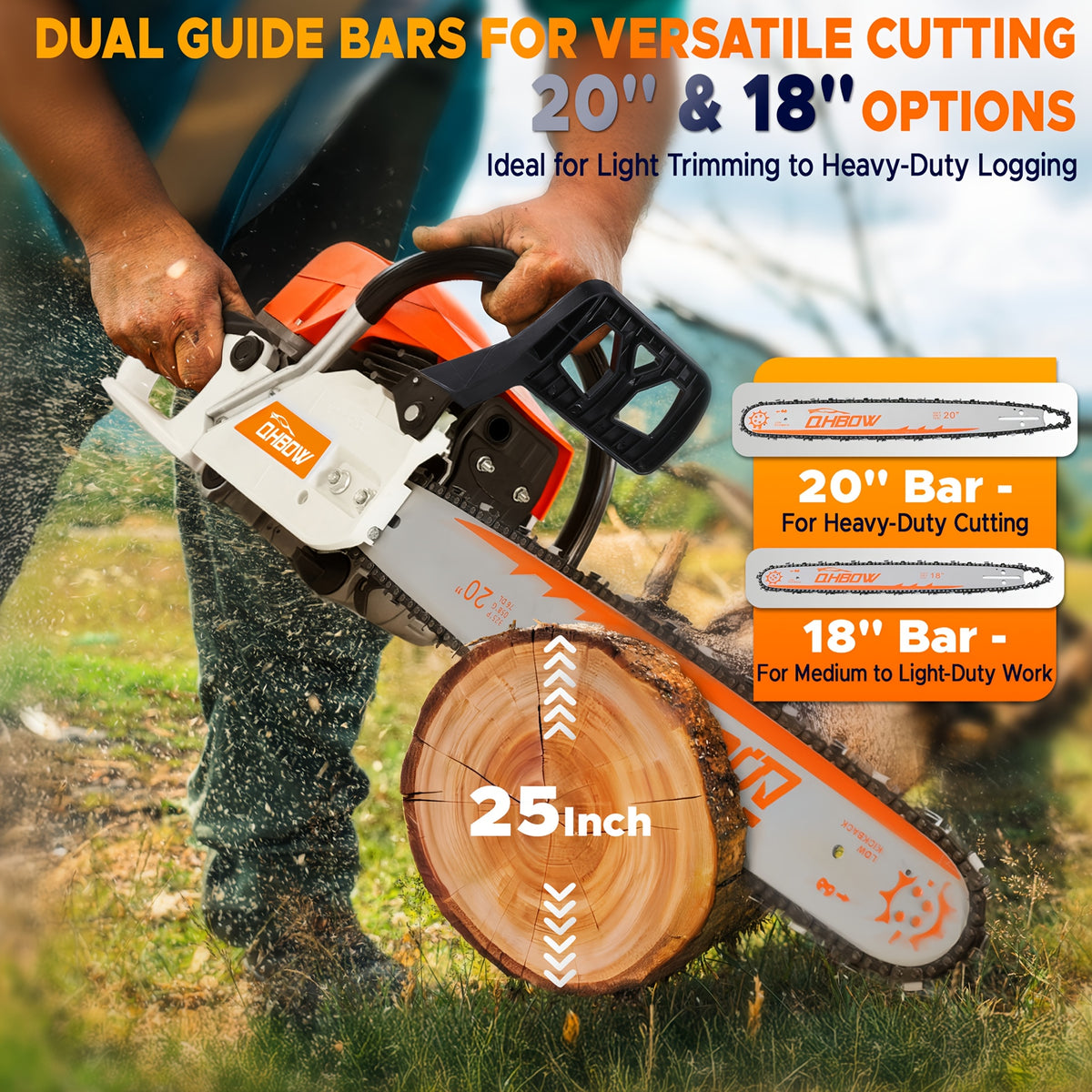 58Cc 2-Stroke Gasoline Chainsaw, Featuring Dual Quick-Switch Bars of 20 Inches And 18 Inches, a Portable Cordless Gasoline Chain Saw Ideal for Felling Trees, Cutting Firewood, Processing Wood, And Trimming Trees