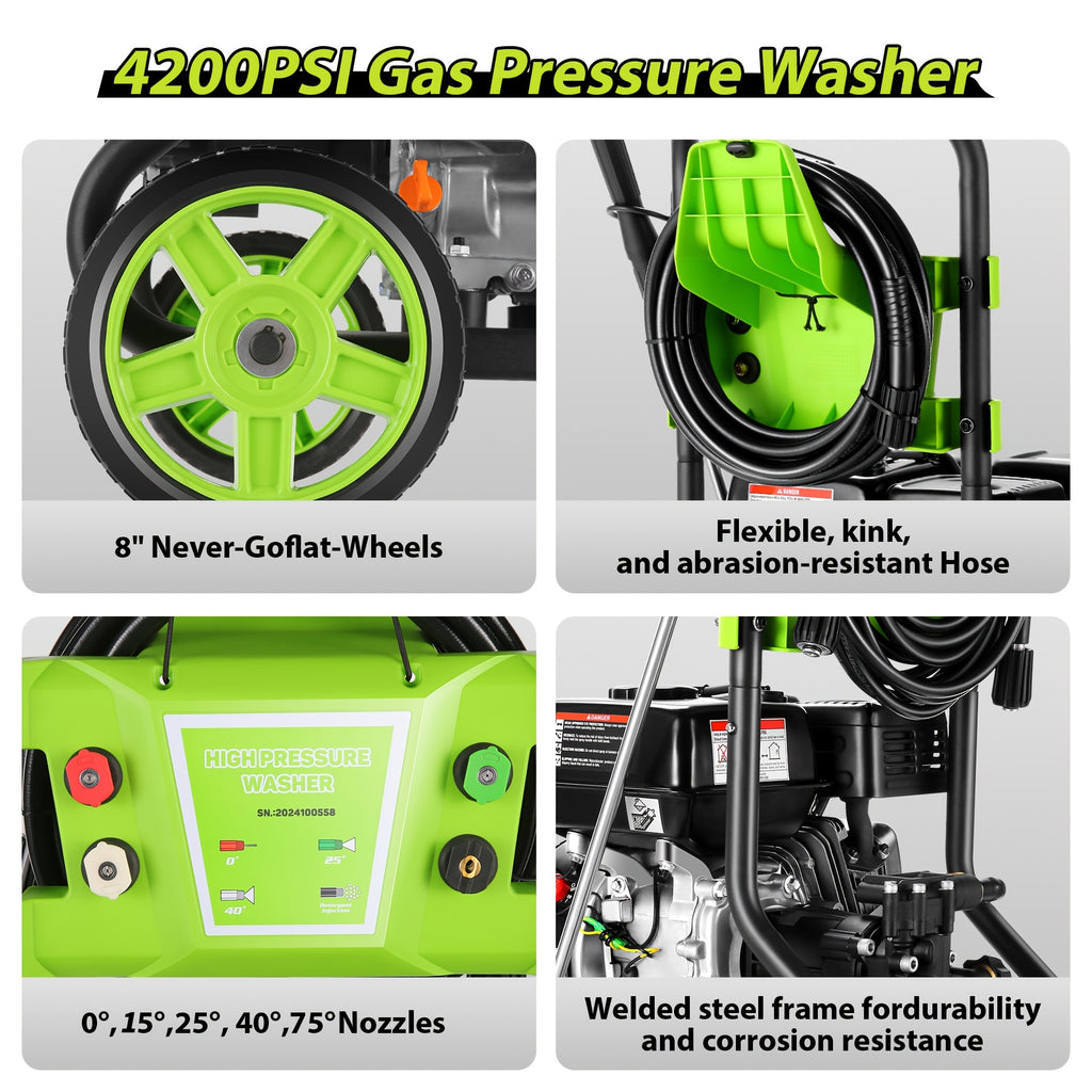 MAX 4400PSI 4GPM 209CC Commercial Gas Pressure Washer, 7.0 HP Professional Gas Power Washer with 5 Nozzles 25ft Hose 16.91oz Foam Bottle for Car Fence Driveway Yard (EPA/CARB/ETL Compliant)