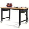 96"84"72"60"48"Adjustable Height Workbench with Power Outlet & Pegboard, 28"-40"Height Heavy Duty Solid Wood Work Table with 2000 to 5000 LBS Load Capacity for Garage, Shop, Office, Home