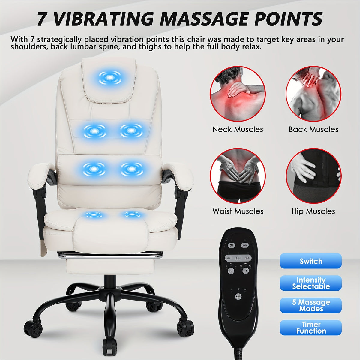 7-Point Massage Executive Office Chair with Massage And Footrest Reclining Computer Chair with High Back Soft Leather Home Office Desk Chair