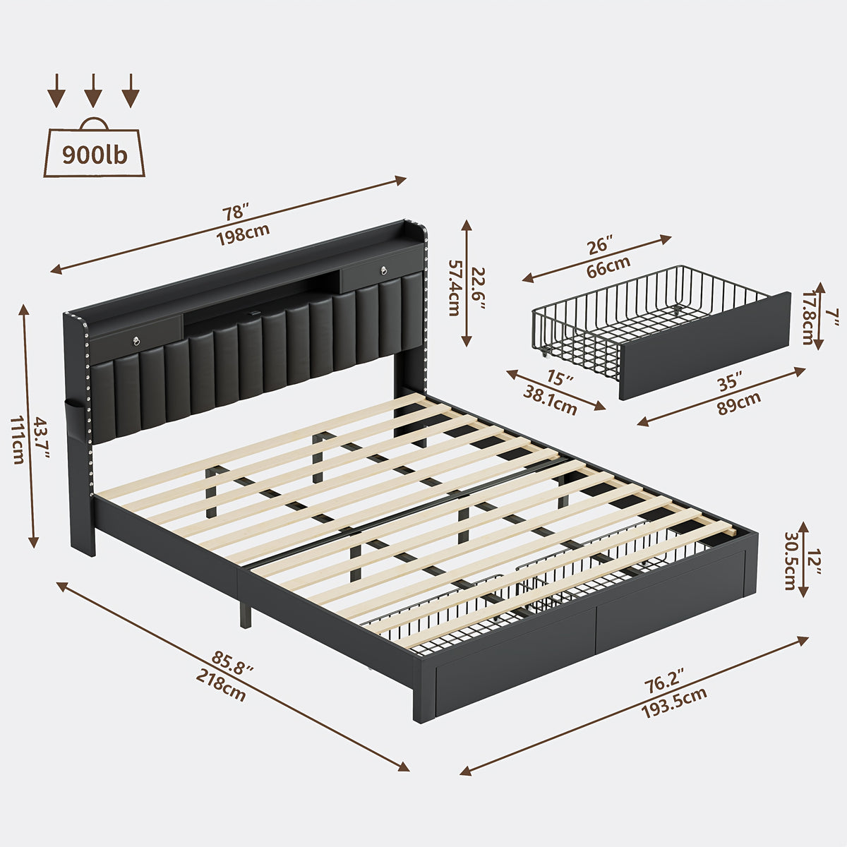 MRAEER Furniture Offers a Tri-Color Upholstered Bed Frame Available in Full, Queen, And King Sizes, Featuring Four Drawers And a Charging Station. Mattress Not Included, Operates Silently, And Does Not Require a Box Spring