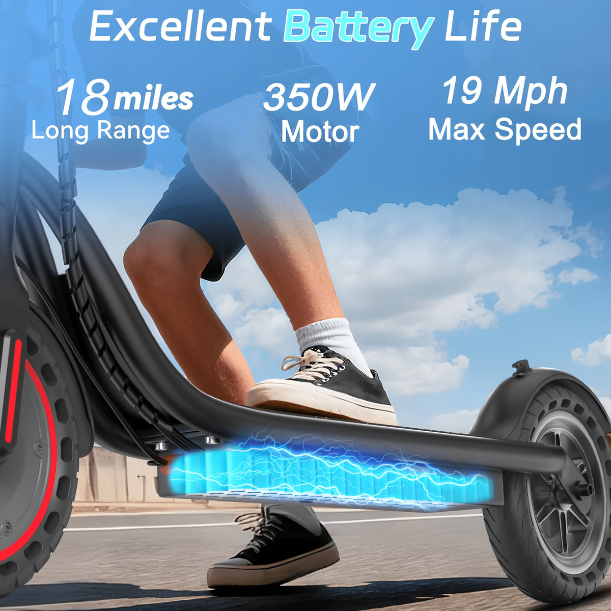 Long Distance Folding Adult Electric Scooter, 350W Motor, 8.5 Inch Anti-Slip Solid Tires, Smart APP& LCD Dashboard, 3 Adjustable Speeds, Dual Safe Brakes, LED Headlight Taillight, Built-in Bell, Aluminum Alloy Body, 265 LBS Load, Low Maintenance