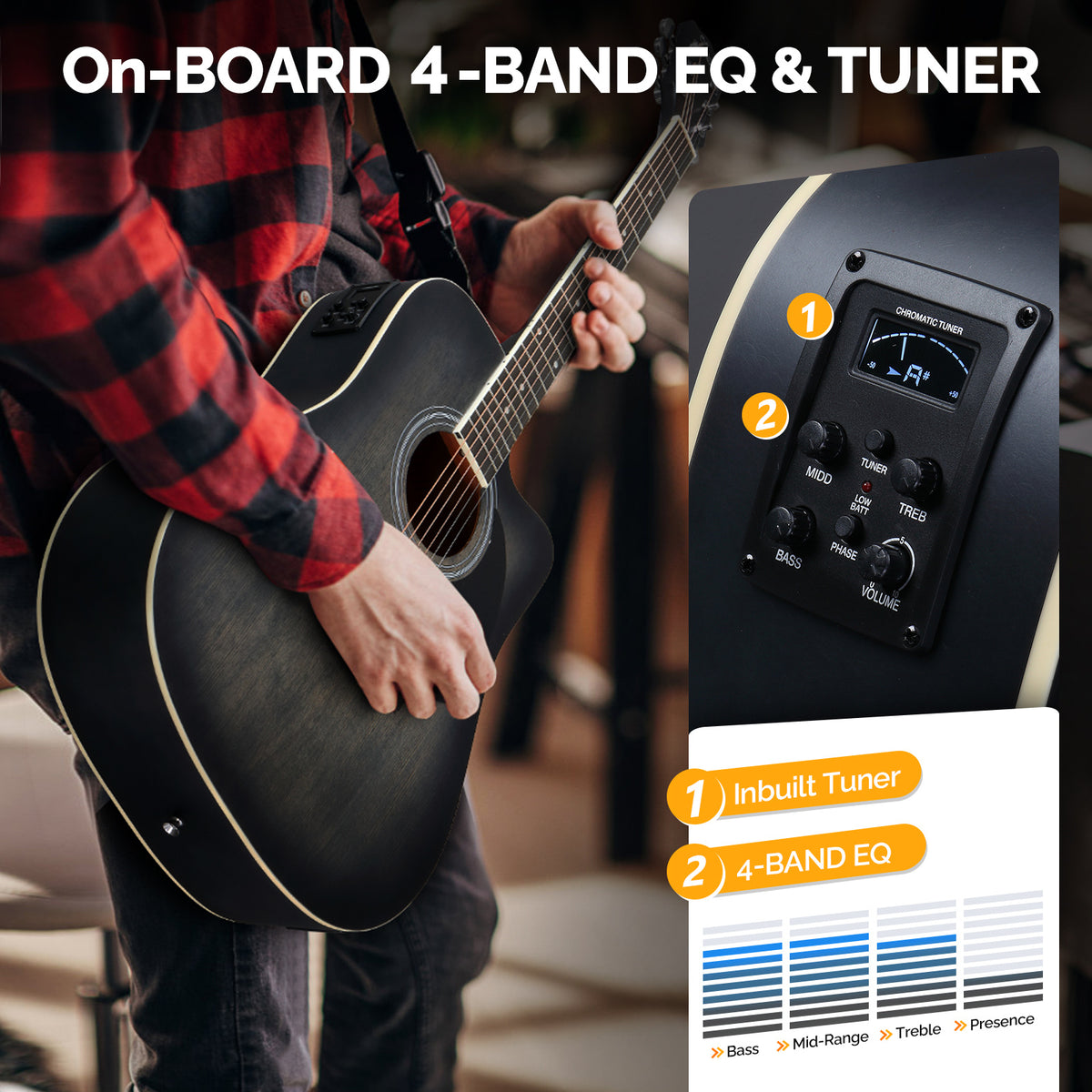 41in Full Size Electric Acoustic Guitar, Acoustic Guitar Kit, Cutaway Style, 6-String, Electric Acoustic Guitar w/Inbuilt Tuner, Bag, Strap, Pickups, Strings