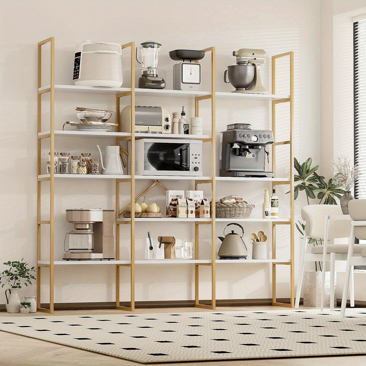 5-Tier Triple Wide Geometric Bookshelf, Industrial Etagere with Sturdy Metal Frame, 71" Tall Freestanding Display Shelving Unit, Modern Design for Home& Office