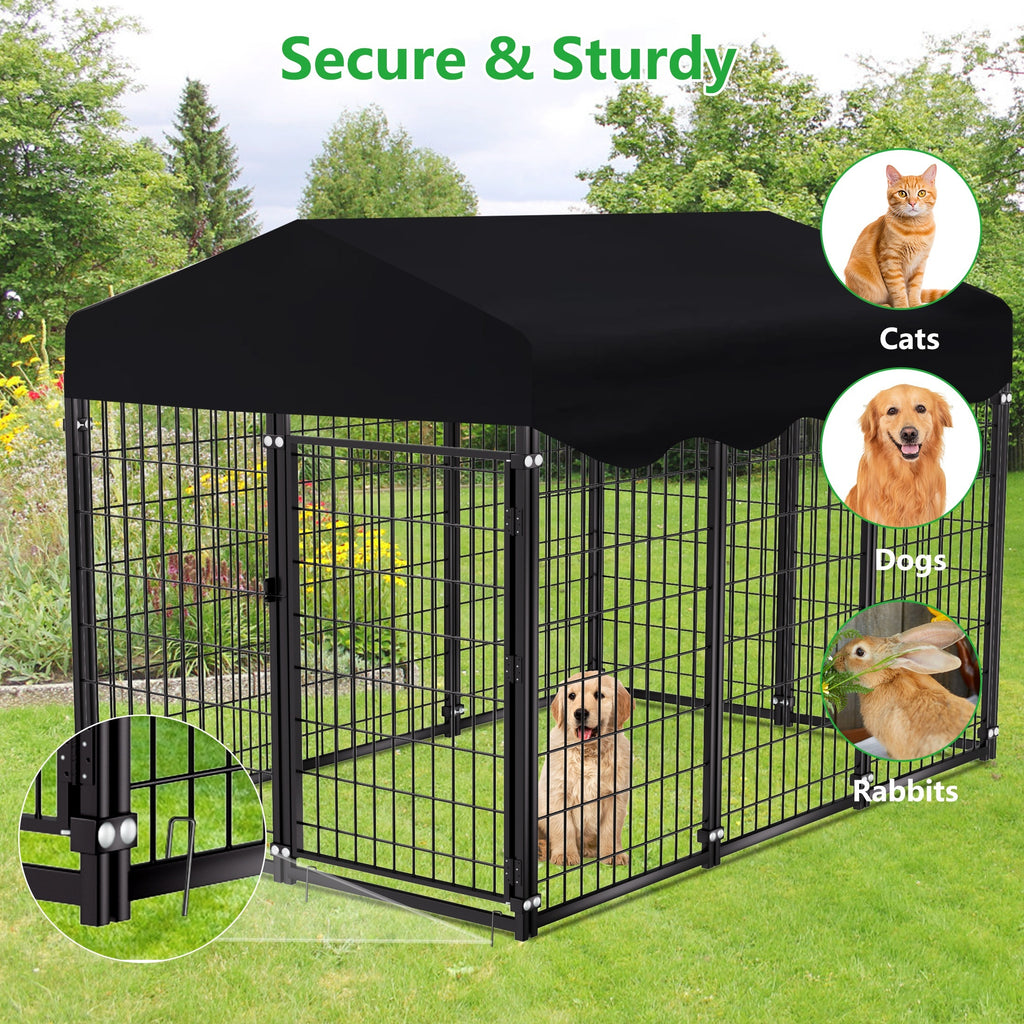 Outdoor Indoor Heavy Duty Dog House Sun Protection And Rain Durable 6.2ftx4ftX4.5ft Metal Dog House with Top Fence, Outdoor Large Dog Cage Puppy Keep with Top Dog House with Top Courtyard Dog Cage