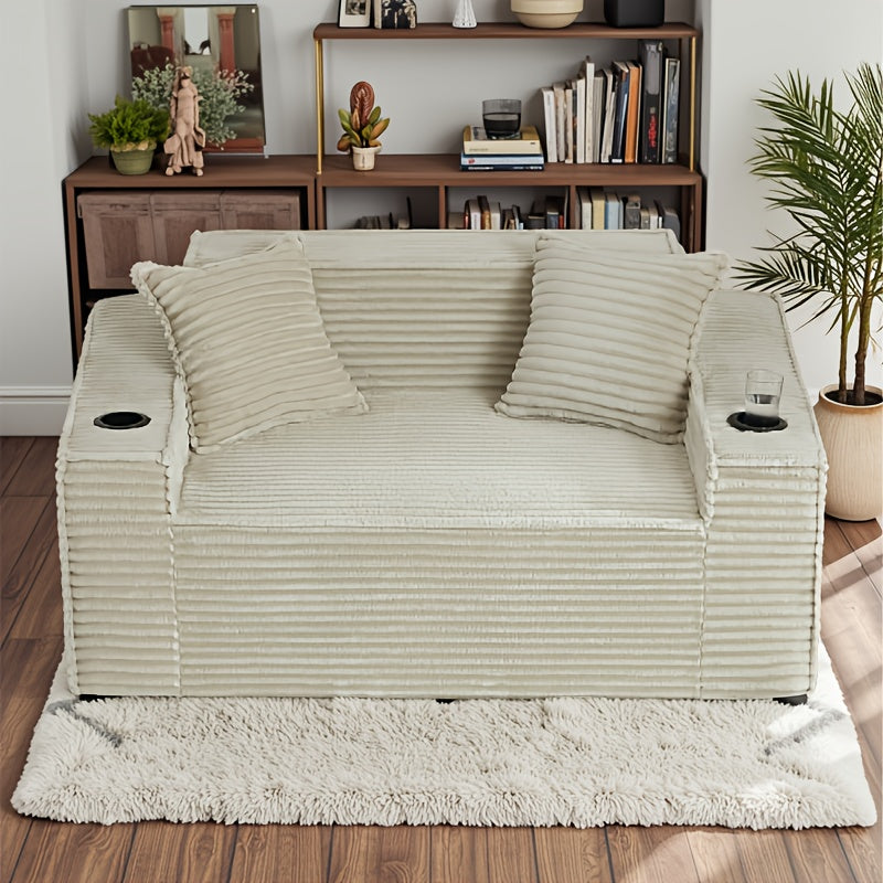 43.3-80.7" Corduroy Living Room Sofa, 3 Setaser Deep Seat Couch With 3 Lumbar Pillows, Comfy Boneless Sofa Modern Compressed Couch For Bedroom, Office, Apartment