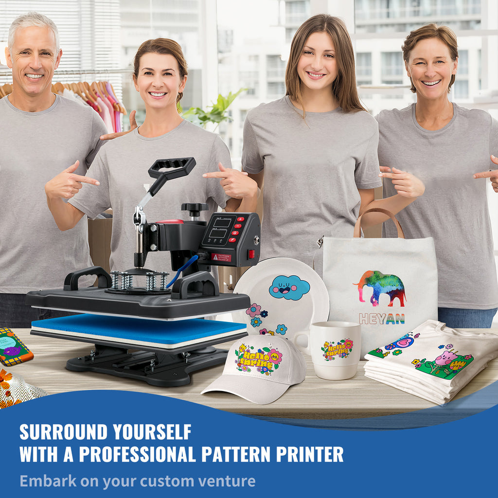 VEVOR Heat Press, 5 in 1 Heat Press 12x15 Machine Machine, Digital Precise Temperature Control, Clamshell Sublimation Transfer Printer Fast Heat-up, Vinyl Heat Press for Mug Cup T-Shirt Plate, 900W