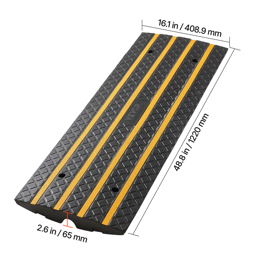 VEVOR 1 Pcs /2 Pcs / 3 Pcs Driveway Rubber Curb Ramp 33069 lbs 2.6 in Rise Threshold Ramp