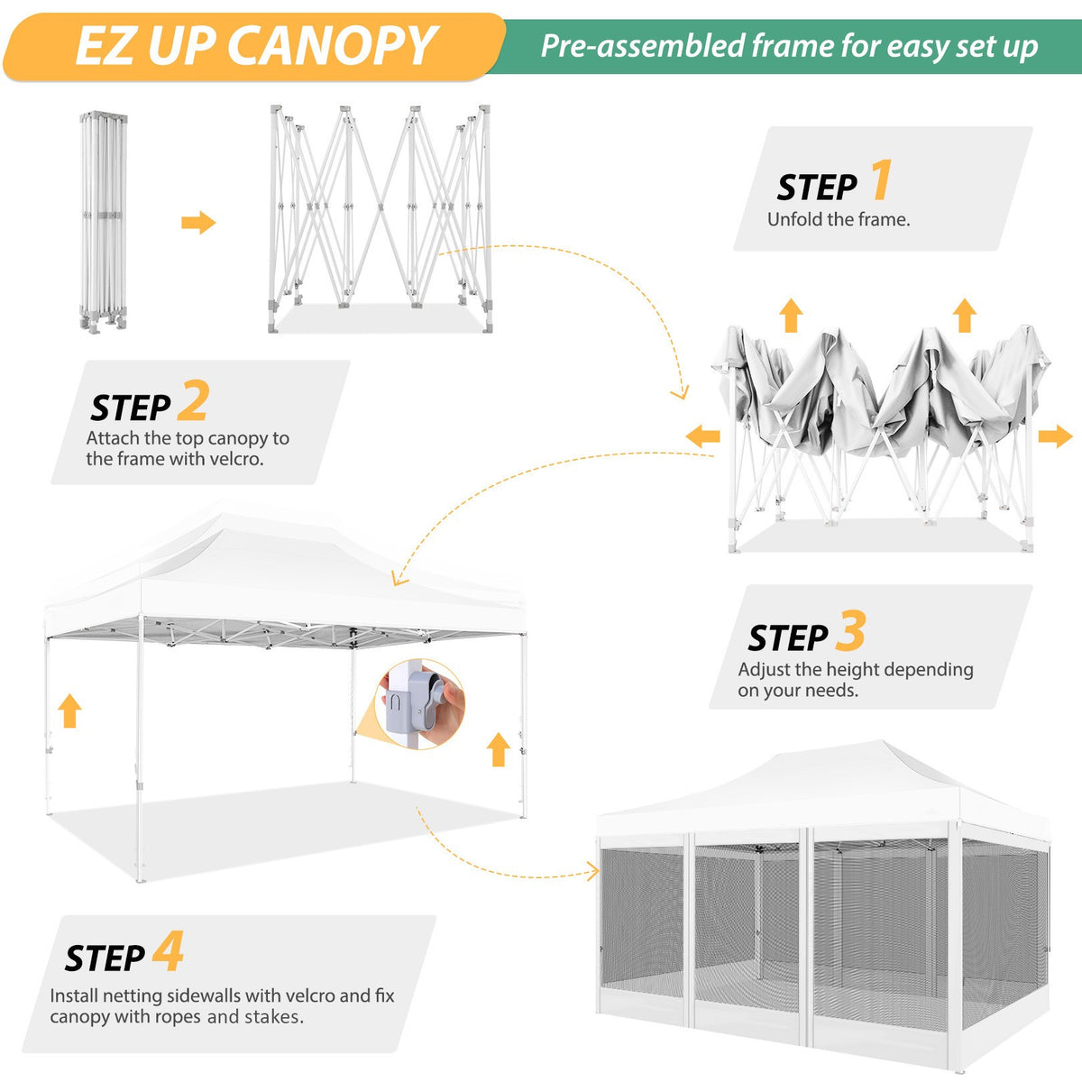 Hoteel 10x15 Heavy Duty Pop Up Canopy Tent with 4 Sidewalls, Commercial Gazebo Party Tent with Mosquito Netting Wall Easy Up Outdoor Instant Screen Tent for Backyard, Beach, Patio, Garden