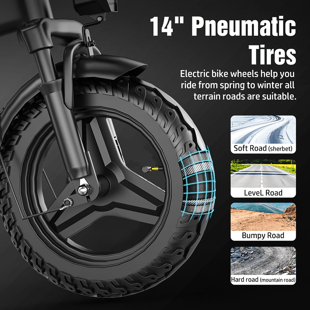 14-Inch Lightweight Folding Electric Bike, 500W Motor, 19.9 MPH Max Speed, 48V 6Ah Removable Battery, Portable Compact E-Bike for Adults, Urban Commuting