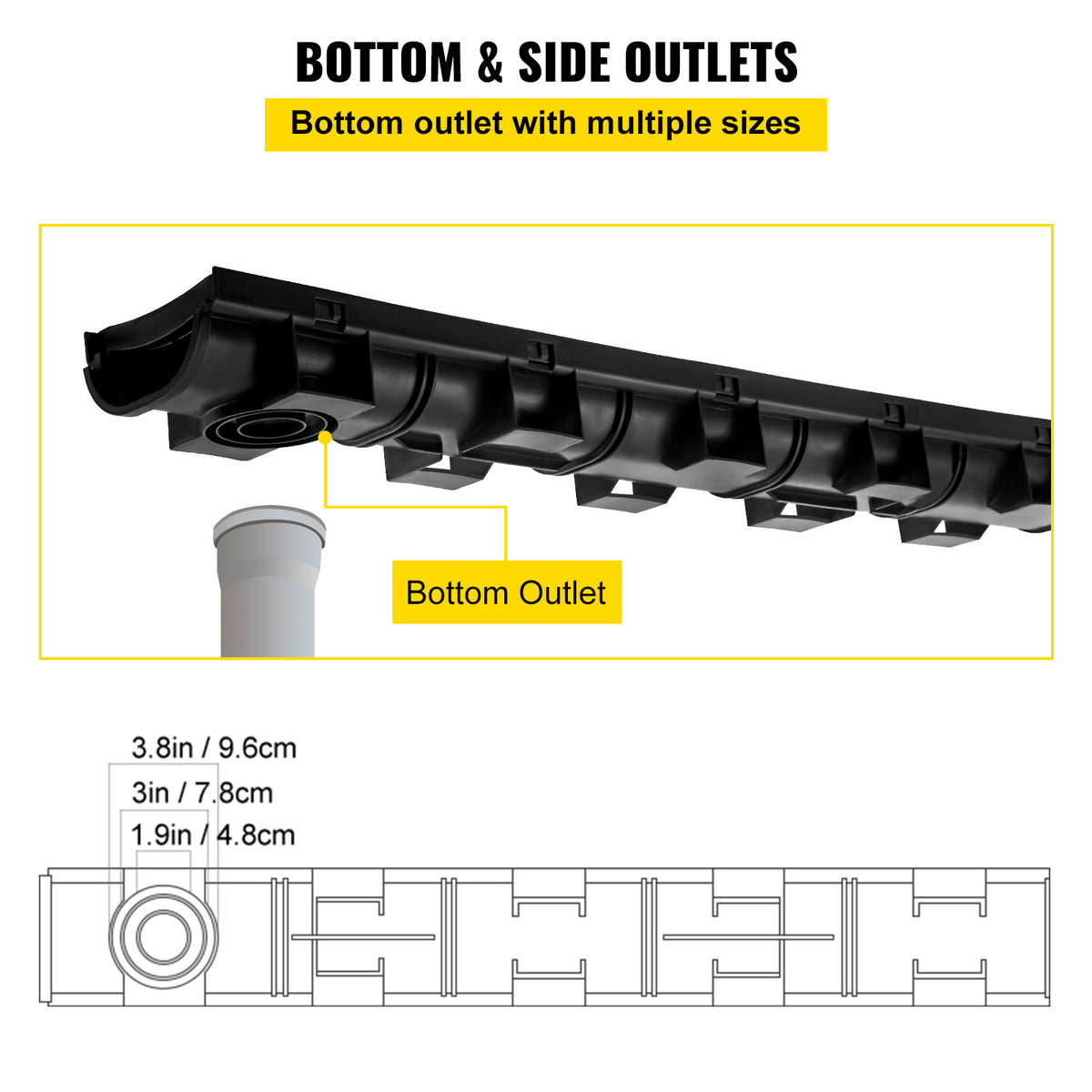 Trench Drain System by VEVOR, 6-Piece Interlocking Channel Drain for Driveways and Garages