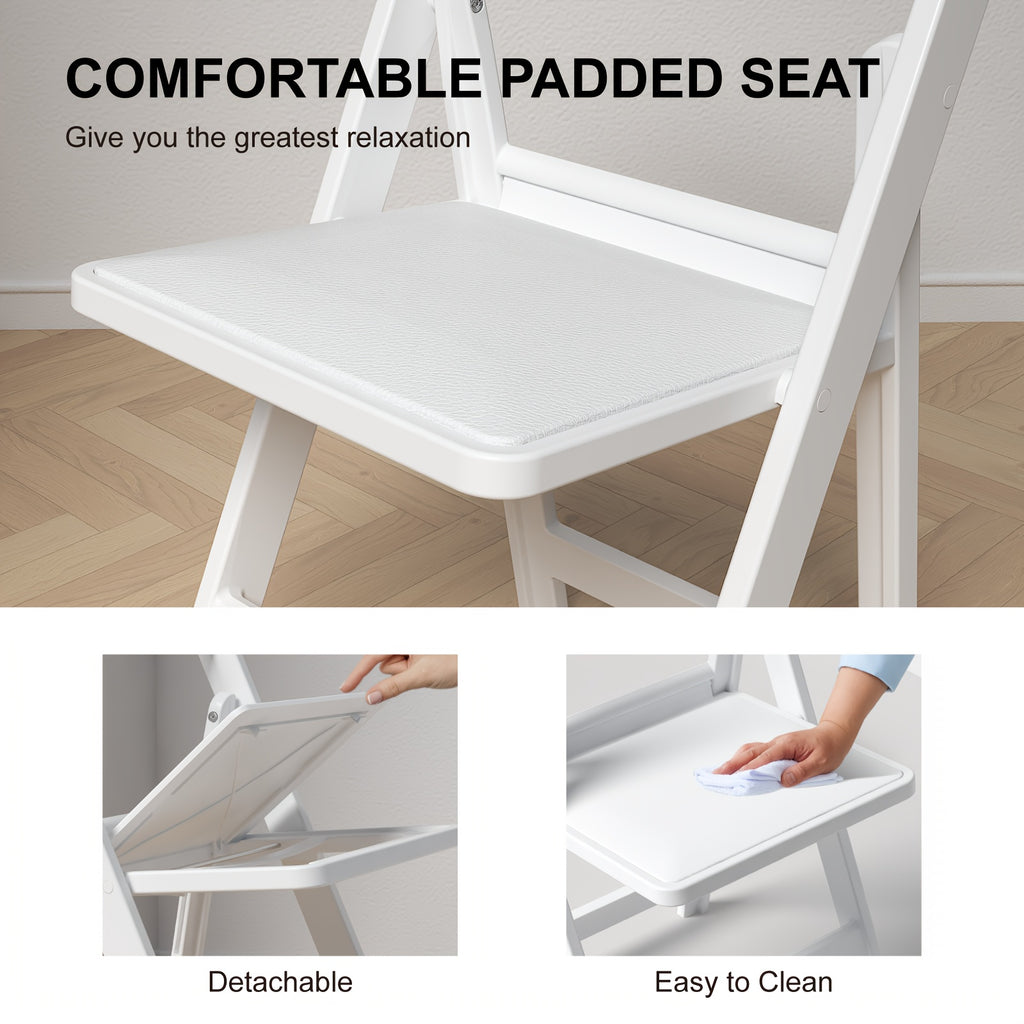 4-Pack White Folding Office Chairs, Indoor/Outdoor Resin Folding Chairs, Portable Seating Suitable For Offices, Conference Rooms, Courtyards, Home Use, Gardens