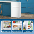 3.5/2.5 Cu.ft Small Fridge With Freezer 2-Door Compact Refrigerator 7-Level Adjustable Thermostat, Removable Shelves And Bakset, Perfect For Dorm, Office, RV, Bedroom, White