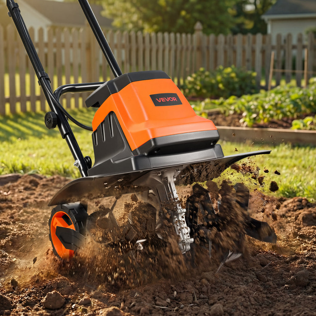 VEVOR Corded Electric Tiller, 18 Inch Tilling Width Garden Rototiller, 15-Amp Motor Heavy-Duty Tilling Machine, Cultivator with Steel Tines and Foldable Handle, for Lawn, Yard, and Gardening Care