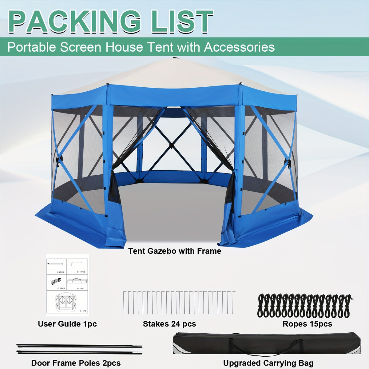 12×12/15×15ft Pop Up Party Tent, Foldable Canopy, Gazebo Outdoor, With Mosquito Netting Sidewalls, With Portable Bag, Stakes And Rope, Easy To Set Up, Suitable For Outdoors, Lawn, Terrace, Barbecue, Party, Courtyard, Garden, Beach