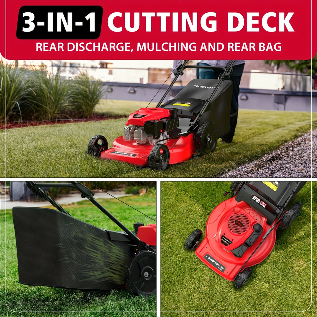 Self Propelled Gas Lawn Mower 21In. 170Cc, Gas Engine 3-In-1 Mulch, Bag, Side Discharge, 6-Position Height Adjustment, Lawn Mower, Self Propelled Lawn Mower, Lawn Care Equipment, Yard Maintenance, Adjustable Height Mower, Versatile Discharge