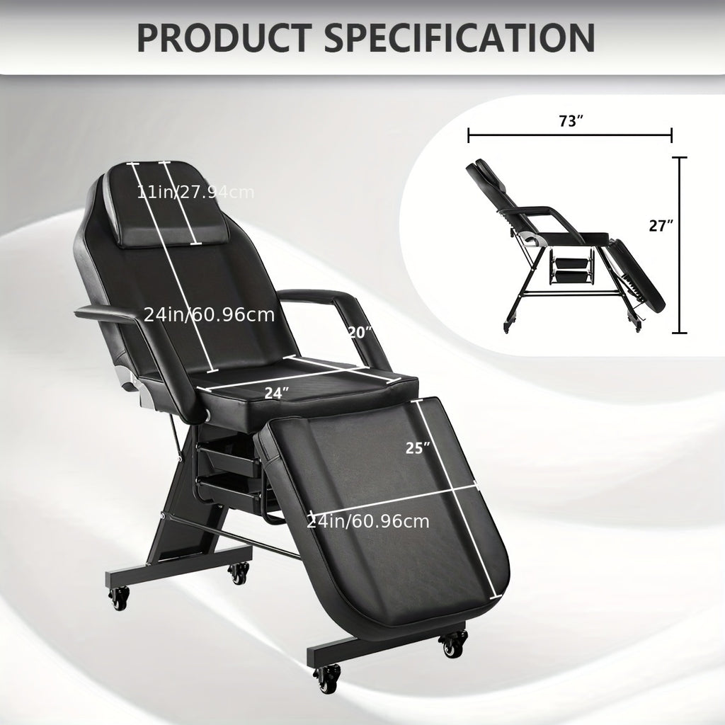 Facial Chair with Wheel Tattoo Chair for Client Beauty Chair Artist Spa Bed Removable Headrest for Client, Esthetician, Artist, Lash Bed Black