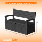 Heavy Duty 80 Gallon Resin Wood Grain Indoor/Outdoor Storage Bench Seating - 500 Lb Comfortable Waterproof Deck Box for Spring Patio Summer Garden Cushions Tools & Backyard Organization