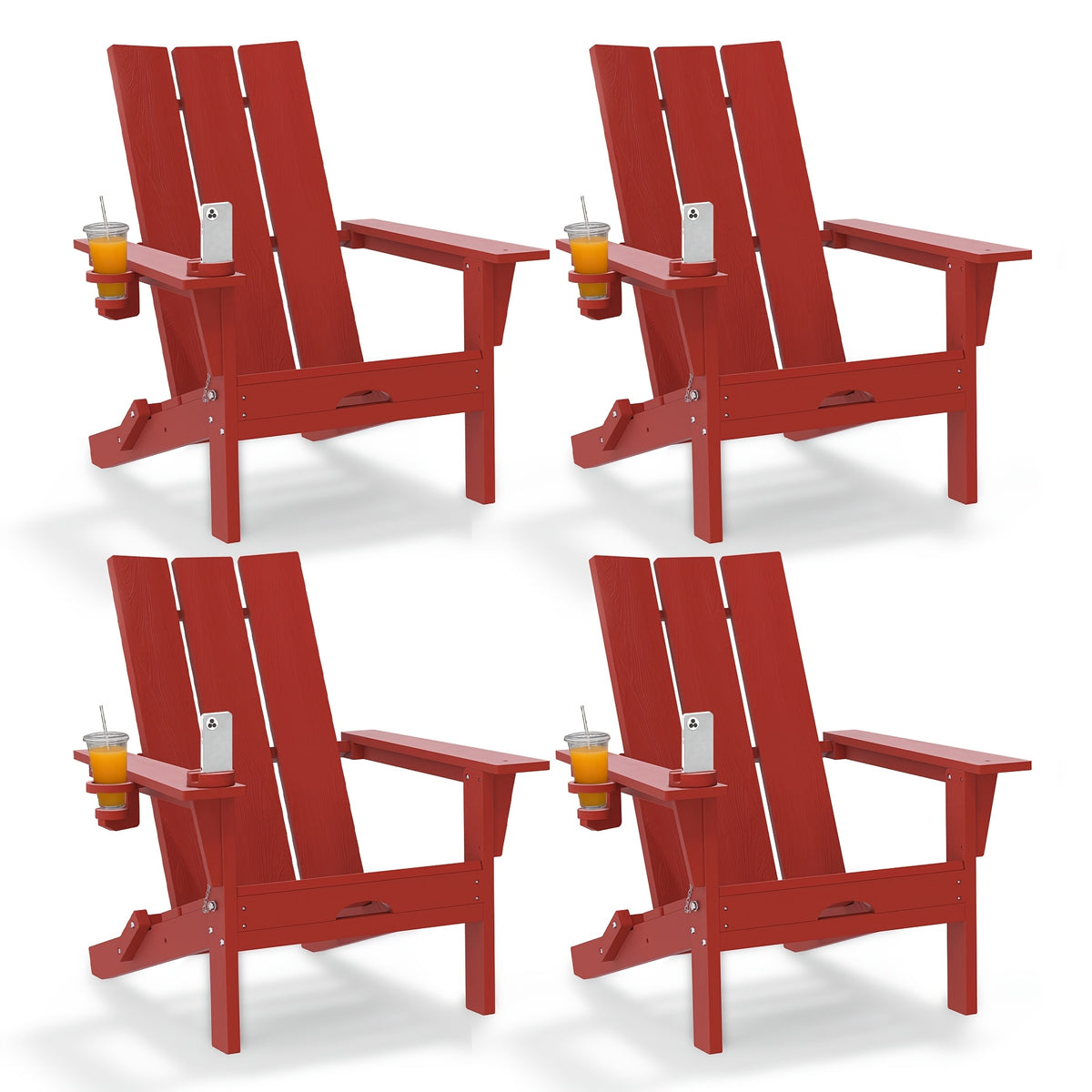 LEASBAR Folding Adirondack Chair Outdoor Fire Pit Chair For Patio Garden Backyard Pool Deck With Phone Holder And Cup Holder, Heavy All-Weather HDPE Comfortable Campfire Chairs Poolside Lawn 1pc, 2pcs, 3pcs(2pcs Chair+1table), 4pcs