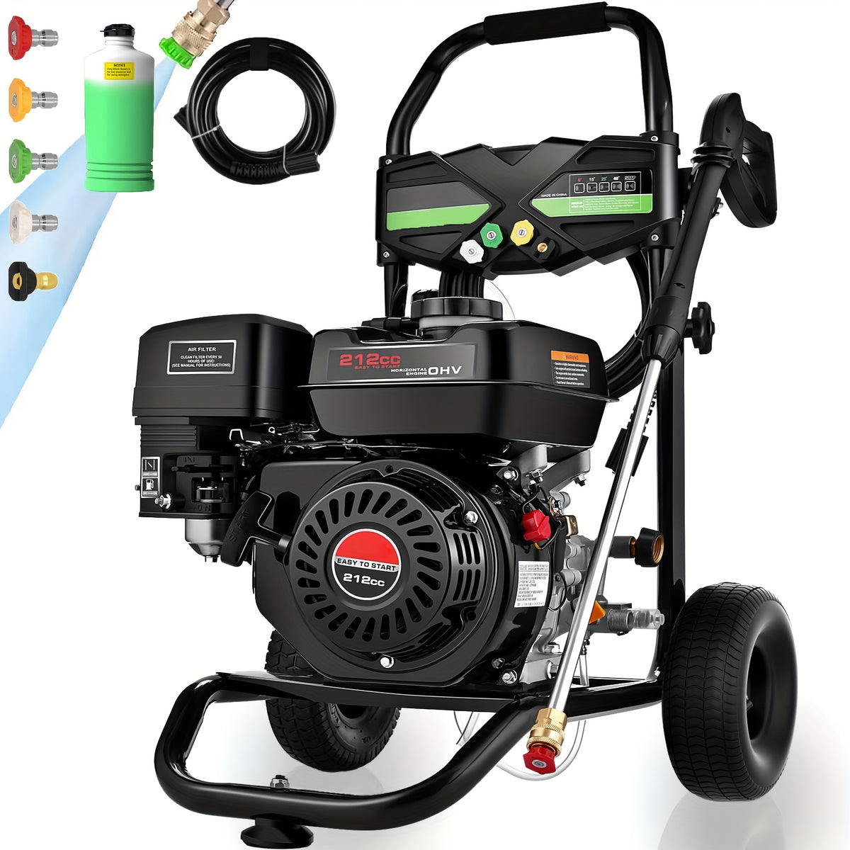 MAX 4200PSI 3GPM 212CC Commercial Gas Pressure Washer, 7.0 HP Professional Gas Power Washer with 5 Nozzles 25FT Hose 33.81oz Foam Bottle for Car Fence Driveway Yard (EPA/CARB/ETL Compliant)