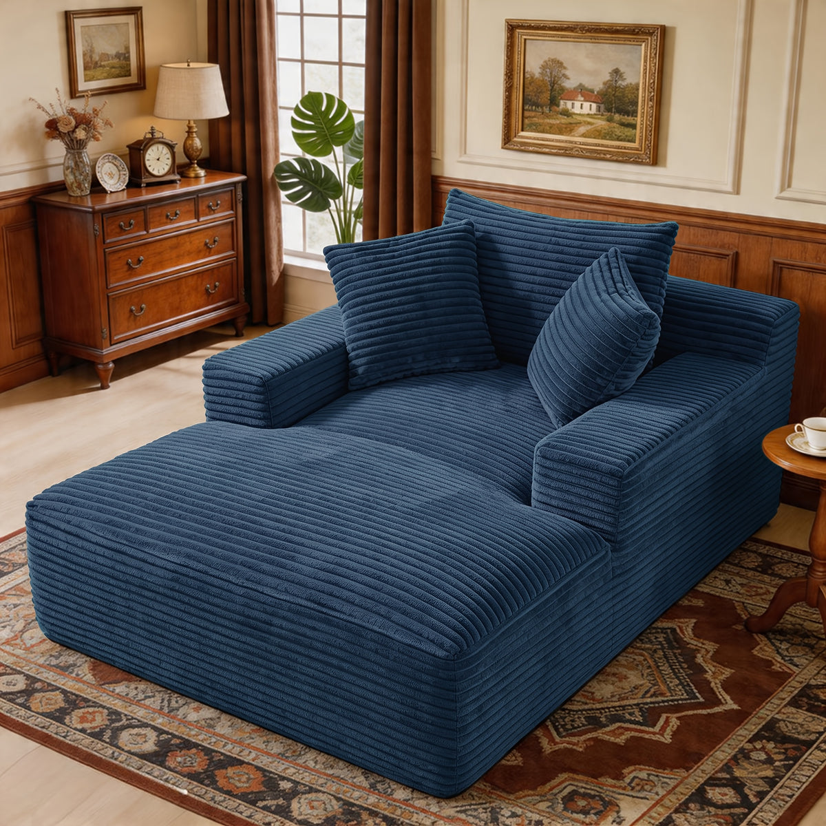 Chaise Lounge Chair — 67-Inch Oversized Corduroy Boneless Sofa Bed for Reading and Living Room Relaxation