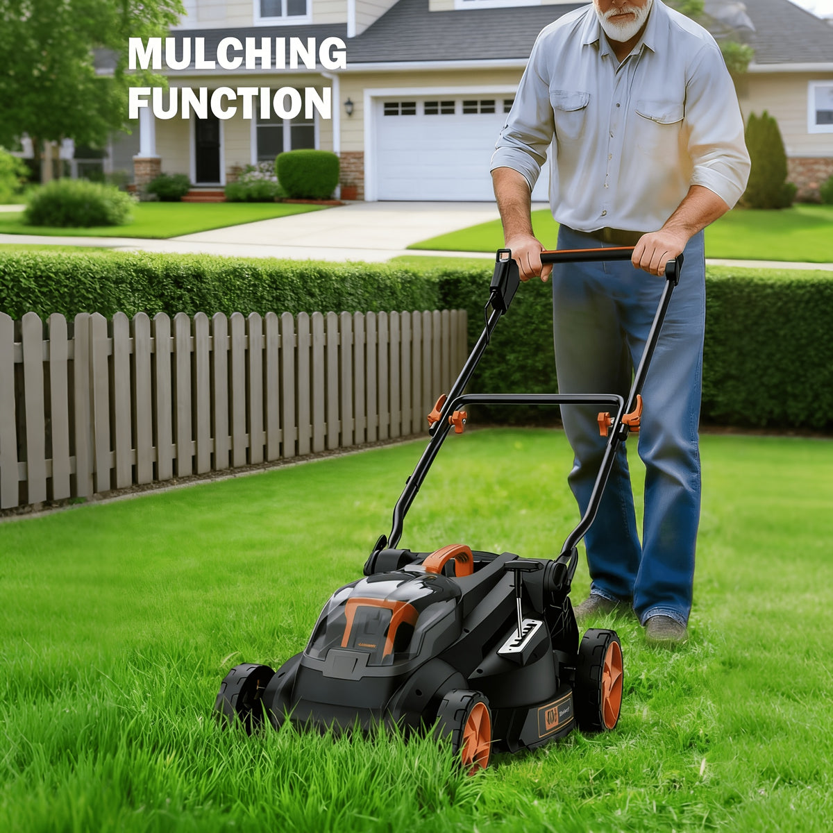 36V Brushless 19"/16" Cordless Lawn Mower with 4Ah Battery, 36V Battery Powered Walk-Behind Push Mowers, 6 Cutting Heights (25-75mm), 2-in-1 Mulching & Grass Collection, Foldable Handle for Vertical Storage
