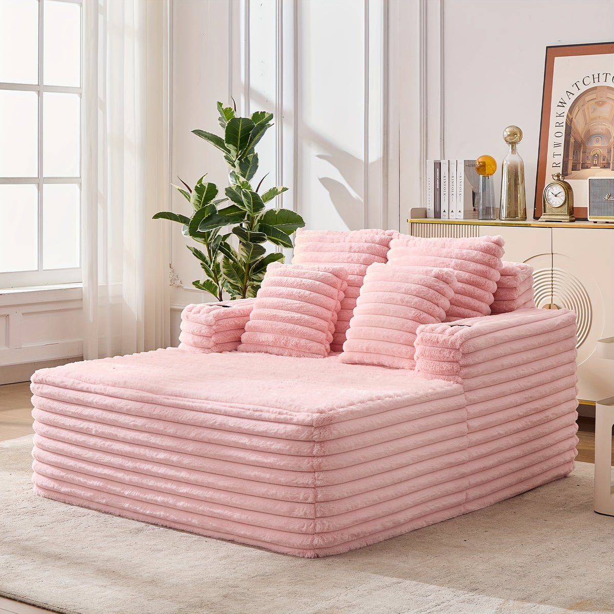 57" Oversized Frameless Floor Sofa, with Cup Holder, Plush Cushioned Lounger with Deep Seat for Living Room & Apartment