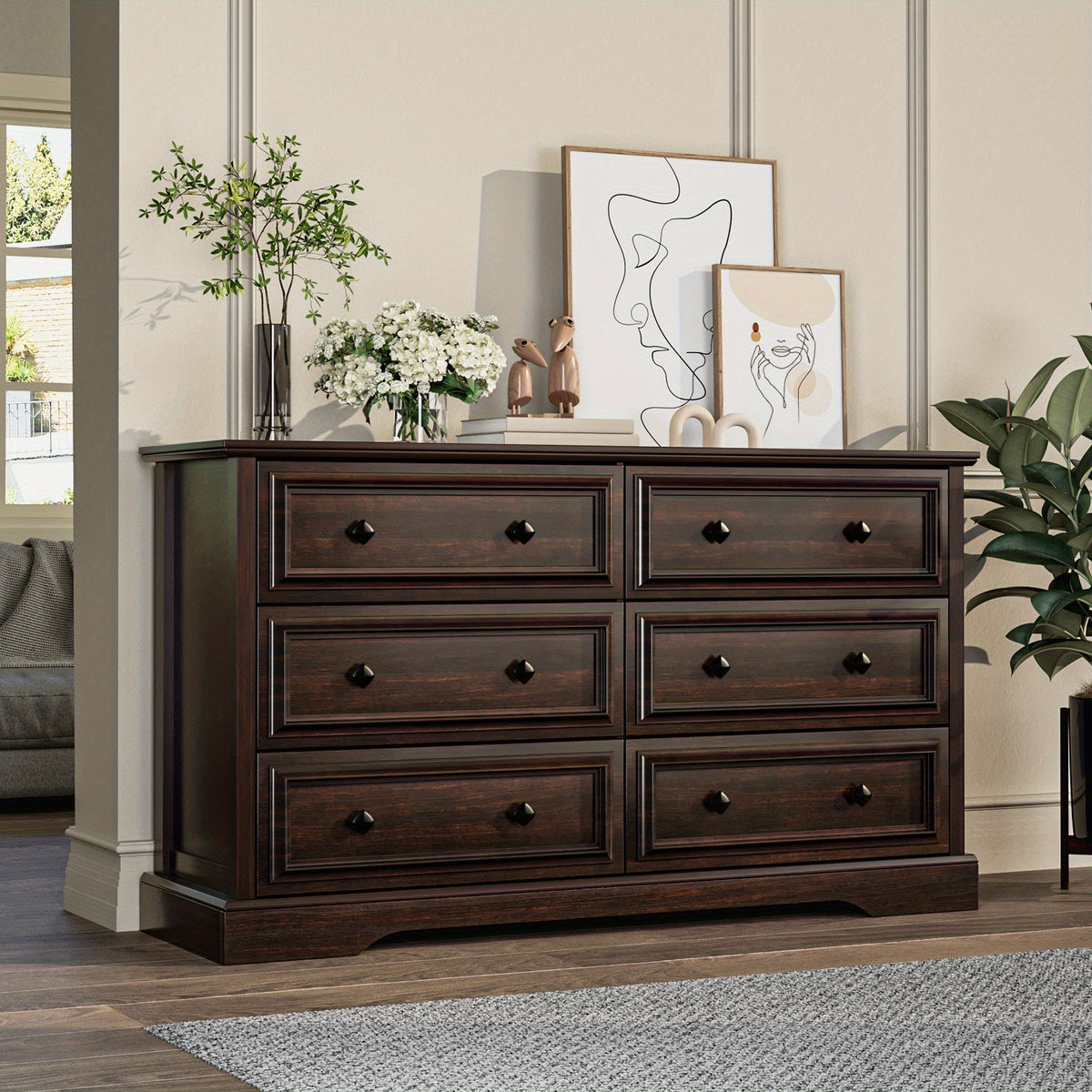 Farmhouse 6/7/8 Drawer Dresser for Bedroom, Wood Rustic Chest of Drawers with Natural Texture, Vintage Design, Storage Dressers Organizer for Bedroom, Living Room