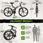 26 Inch Adult Folding Bikes/Mountain Bikes, 21 Speeds Mountain Bicycles with Full Suspension, Dual Disc Brake, High Carbon Steel Frame, Foldable Bike for Men/Women