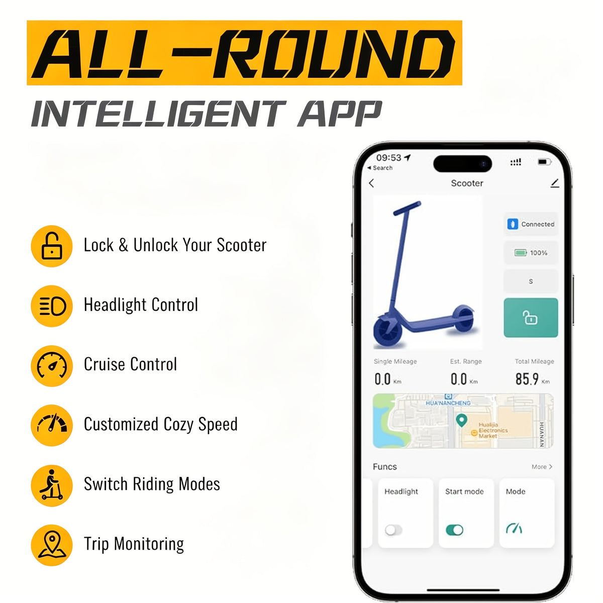 Lightweight Quick Foldable Electric Scooter for Adults, 350W Motor, 8.5 Inch Solid Anti-Slip Tires, APP & LCD Dashboard Control, Dual Brakes Safety Bell, Up to 265LBS Load, Long Range Commuter E-Scooter, Durable Aluminum Alloy Body