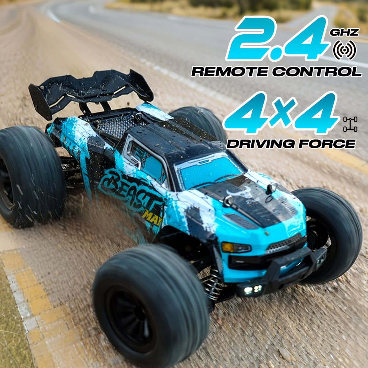 ZHUOYOU 1:16 4WD Off Road High Speed RC Car with Head-up Wheel, 70KM/H Racing Drifting Vehicle, RC390 Motor, 2.4Ghz Remote Control, Supports Cars Racing Together, LED Lights, All Terrain Application