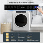 MEFEIR Compact Clothes Dryer - 3.5 Cu.Ft Portable Laundry w/ LCD Touch Controls, Stainless Steel Drum, 13.2Lb Capacity for Apartments & Dorms, 110V Classic White w/ Wheels