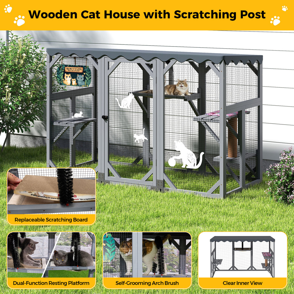 Outdoor Cat Catio Enclosure, Cat Playpen Cage with Jumping Platforms